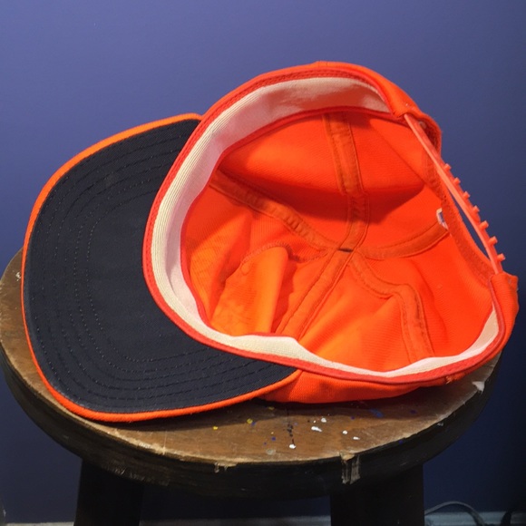 Vintage USA made floppy puffy trucker SnapBack hat full 6 panel blaze orange cap - Picture 11 of 15